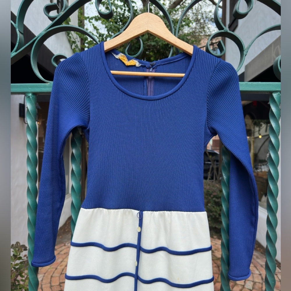 Vintage 1960s Early 1970s Mod Color Block Navy Blue Ayres Unlimited Maxi Dress